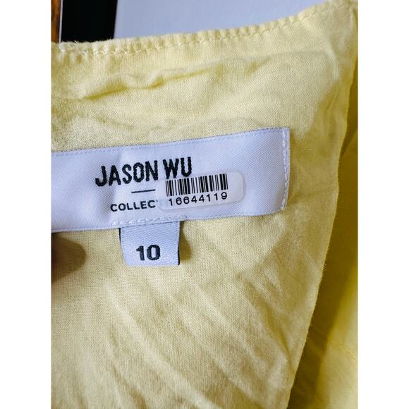 JASON WU COLLECTIVE Yellow 100% Cotton Lace Square Neckline Midi Dress Size 10 - Picture 13 of 14